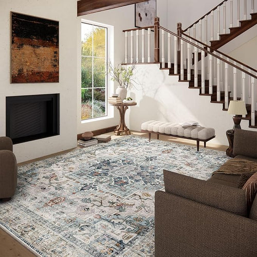 10x14 Area Rugs for Living Room: Washable Bedroom Rug Boho Vintage Rugs Stain - Image 2