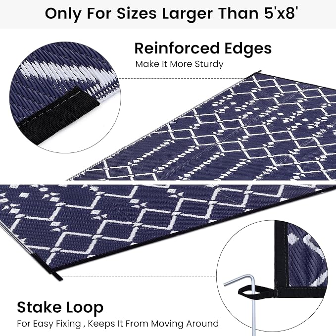 Smiry Outdoor Rug 8x10 ft, Waterproof Reversible Plastic Straw Rugs, Boho - Image 4