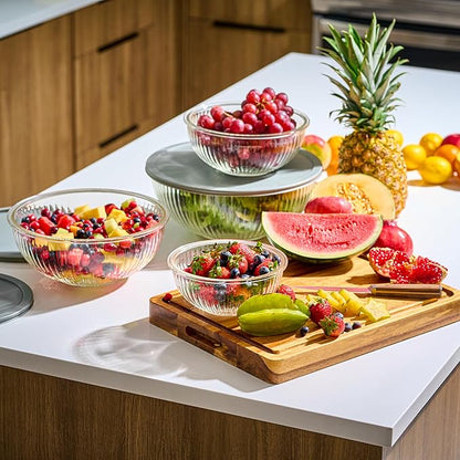 8pc Ribbed Glass Mixing Bowls - Image 2