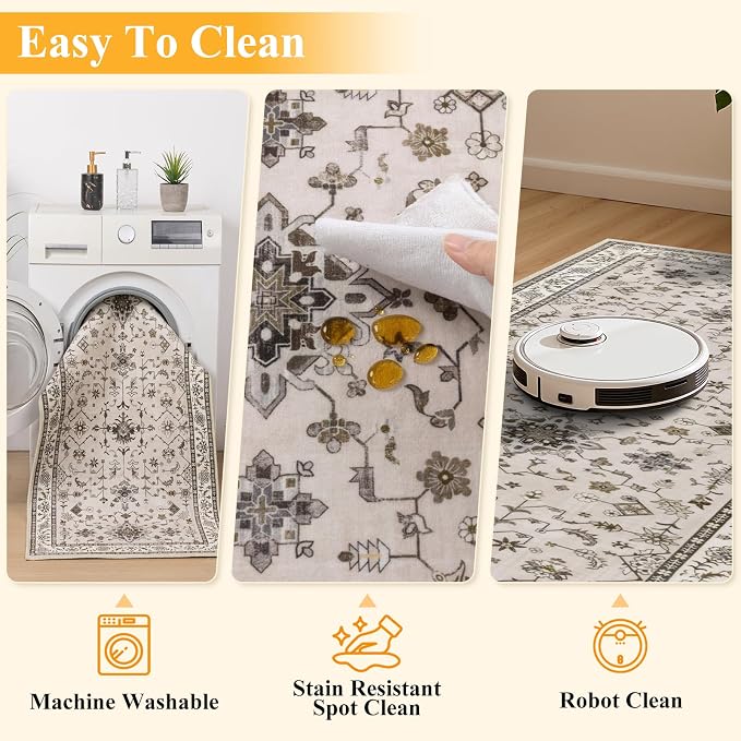 HEBE Washable Hallway Runner Rug 2'x 6' Non Slip Kitchen Rugs Runner, Low Pile - Image 4