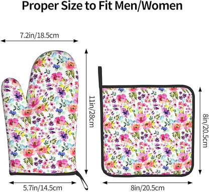 Floral Oven Mitts and Pot Holders Sets Spring Summer Kitchen Mitts Colorful - Image 3