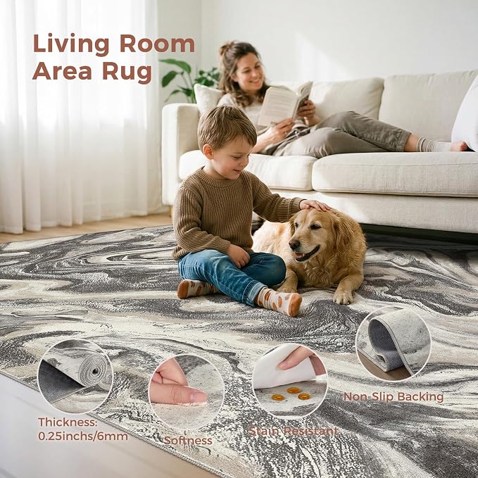 DMOYEST 8x10 Area Rug for Living Room:Washable Modern Neutral Abstract Rug - Image 2