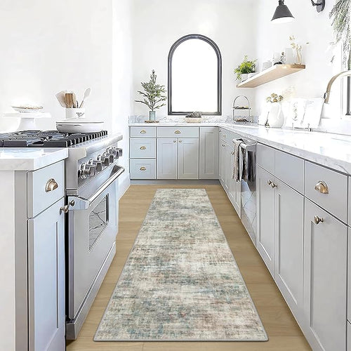 2'6''x8' Runner Rugs Washable Rug: Modern Abstract Hallway Runner Rug Indoor by GENTDRIZZ