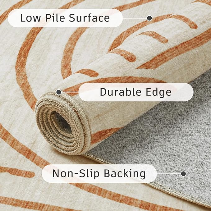 DCX Beige Machine Washable 6x9 Area Rug, Midcentury Modern Non Slip Stain - Image 8