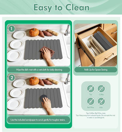 Large Stone Dish Drying Mat for Kitchen Counter, Quick Dry Diatomaceous Earth - Image 5