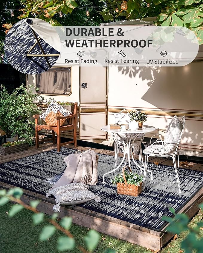 MontVoo Outdoor Rug Waterproof 9x12ft Outdoor Patio Rug Mat Reversible Plastic - Image 9