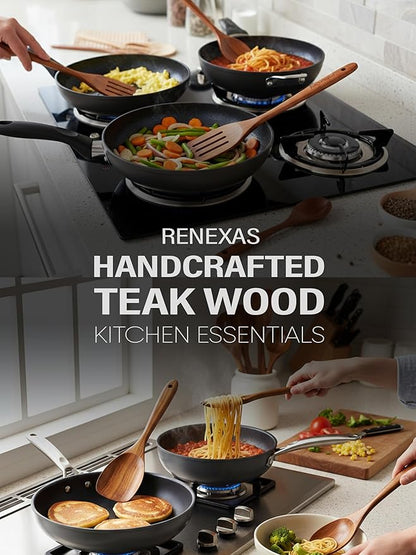6-Piece Teak Wooden Kitchen Utensil Set – Nonstick Safe Cooking Spoons & - Image 5