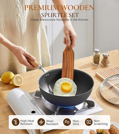 2Pcs Spurtles Kitchen Tools Wooden, Wooden Spurtle Spatula Set - Image 4