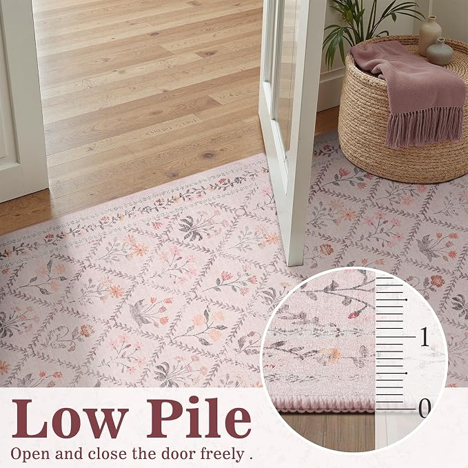 DCX Washable 4x6 Pink Floral Rug - Image 7