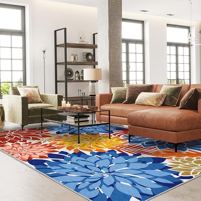 Colorful 5x8 Outdoor Area Rug Washable Multicolored Patio Rug Tropical - Image 3