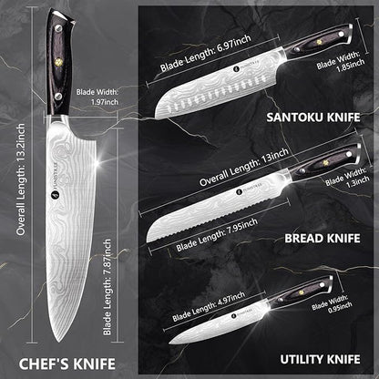 4 Pieces Professional Kitchen Knife Set, Damascus German Stainless Steel Chef - Image 3