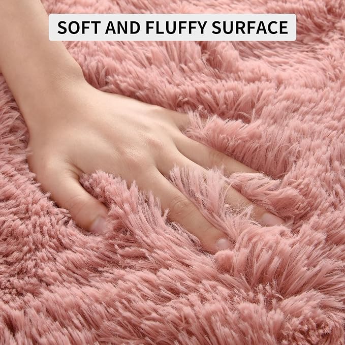 Tepook Blush Pink Area Rugs for Living Room Girls Bedroom, 8x10 Fluffy Shaggy - Image 6