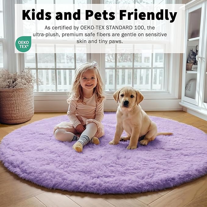 ONASAR Light Purple Round Area Rugs 5ft, Soft Bedroom Circle Rug Floor Mats - Image 4