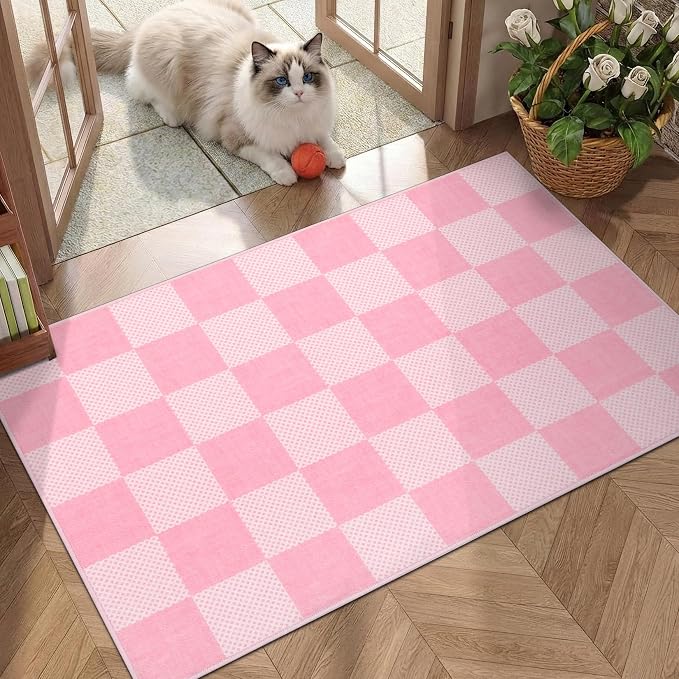 GarveeHome Checkered Blush Pink and White 8x10 Area Rugs - Image 3