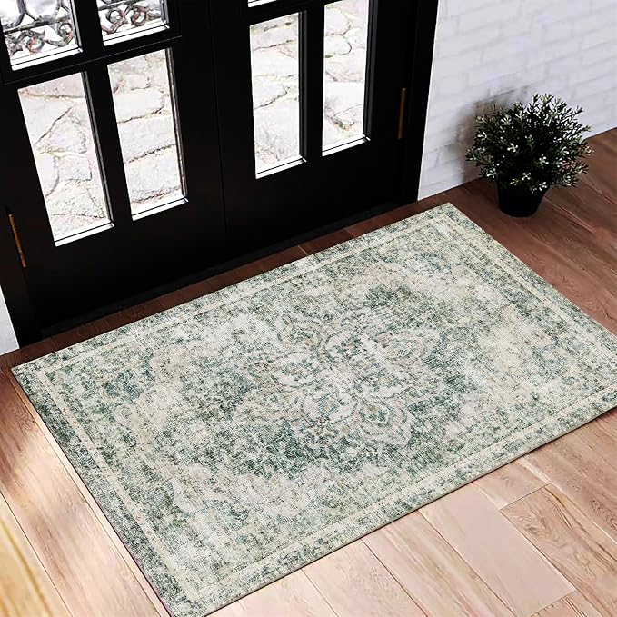 CHAMPLANT Washable Area Rug 2'x3' Door Mat Vintage Distressed Doormat Indoor by CHAMPLANT