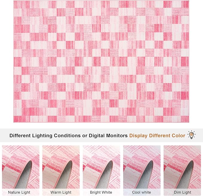 Terrug Pink Checkered Rug for Bedroom, 4x6 Area Rugs Washable - Image 7