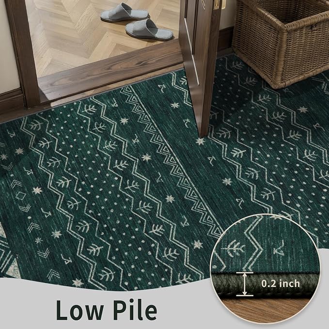 SERISSA 6x9 Area Rugs for Living Room, Washable Non-Slip Dark Green Boho Rug - Image 7