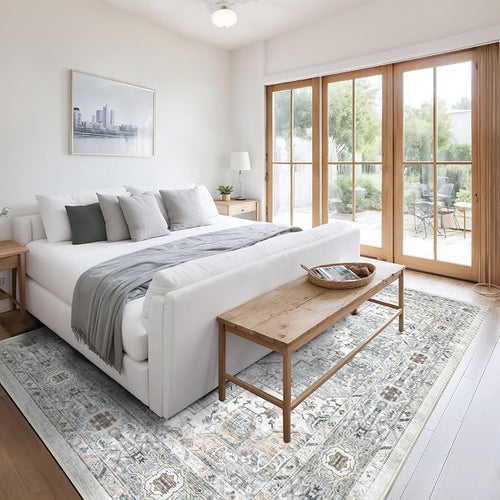 Area Rug 8×10 Washable Rugs for Bedroom, Vintage Floral Rug Soft Non Slip Stain - Image 2