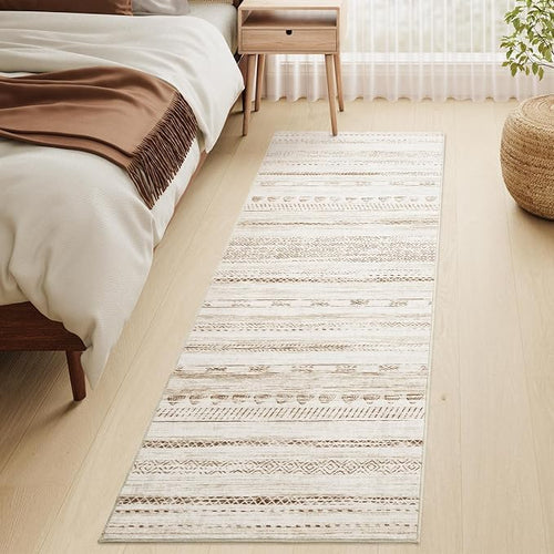 2x6 Runner Rug Machine Washable Non Slip Area Rug Distressed Neutral Moroccan - Image 2