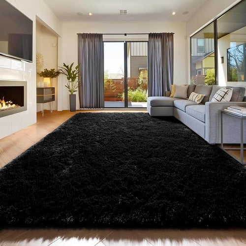 8x10 Black Rug for Living Room Bedroom, Large Big Fluffy Modern Area Rugs for by Amdrebio