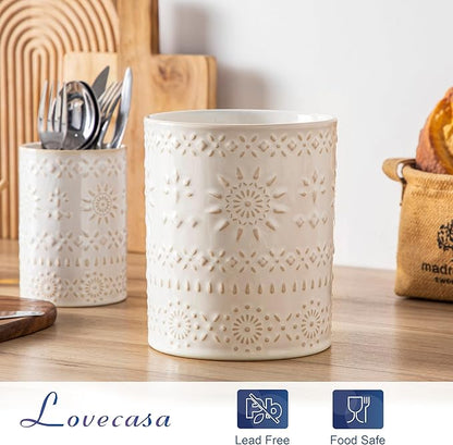 LOVECASA Utensil Holder, 7.2"+5.4" Ceramic Utensil Holder - Image 5