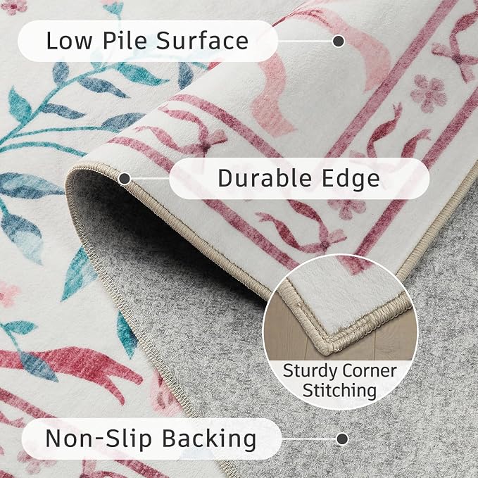 DCX Pink 2x6 Runner Rug, Machine Washable - Image 4