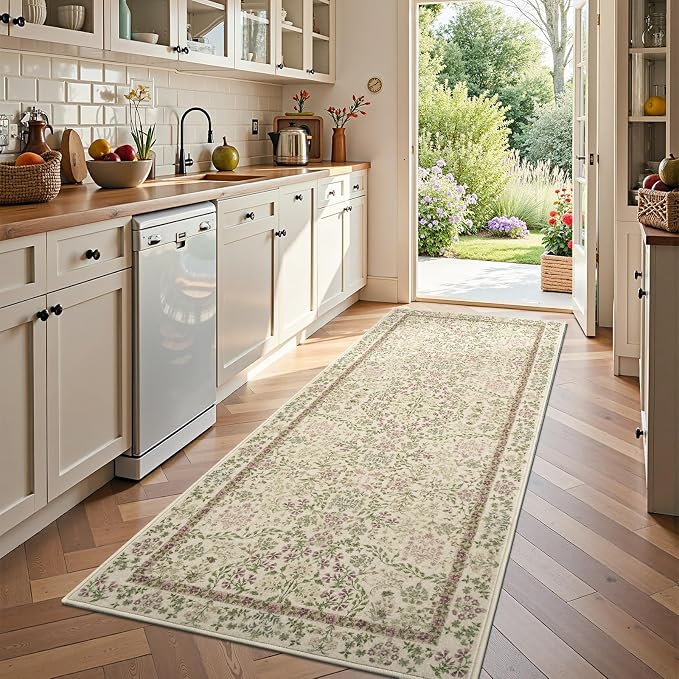 jinchan Zenith Floral Runner Rug 3x10 Washable Kitchen Runner Non-Slip Low-Pile by JINCHAN