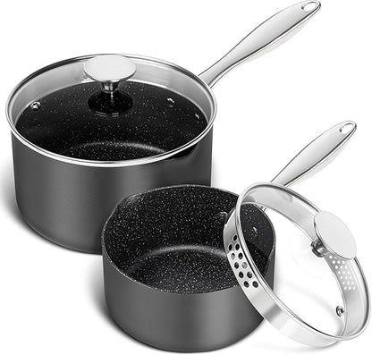 MICHELANGELO Hard Anodized Saucepan Set by Michelangelo