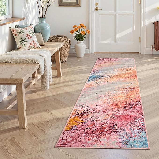 Toneed 2x6 Washable Runner Rug, Modern Abstract Hallway Runner by Toneed