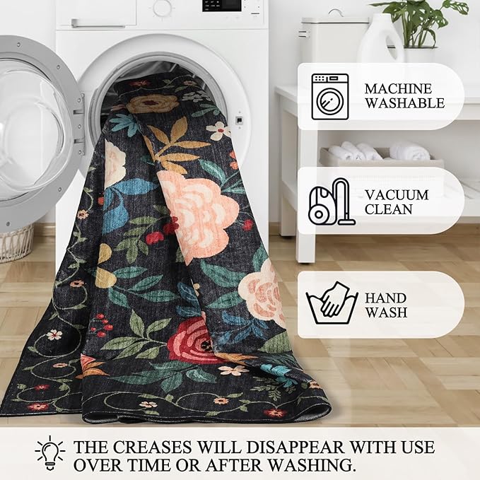 DUKINO 4x4 Square Area Rug, Floral Indoor Floor Washable Entryway Rug - Image 7
