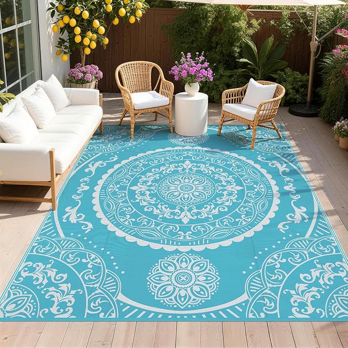 Pauwer Waterproof Outdoor Rug 8x10, Reversible Plastic Straw Patio Camping Rug by Pauwer