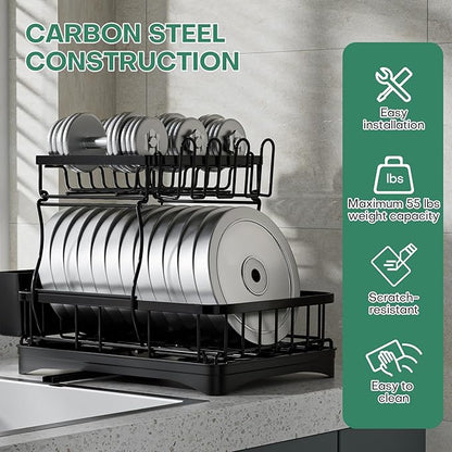 2 Tier Dish Rack, Carbon Steel Dish Drying Rack - Image 5