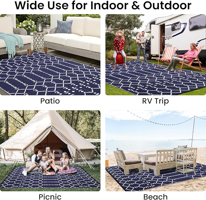 Smiry Outdoor Rug 8x10 ft, Waterproof Reversible Plastic Straw Rugs, Boho - Image 8