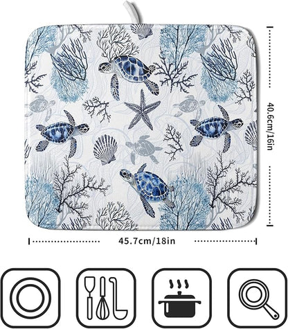 Giwawa 16"x18" Coastal Sea Turtles Dish Drying Mat Nautical Ocean Tortoise - Image 2