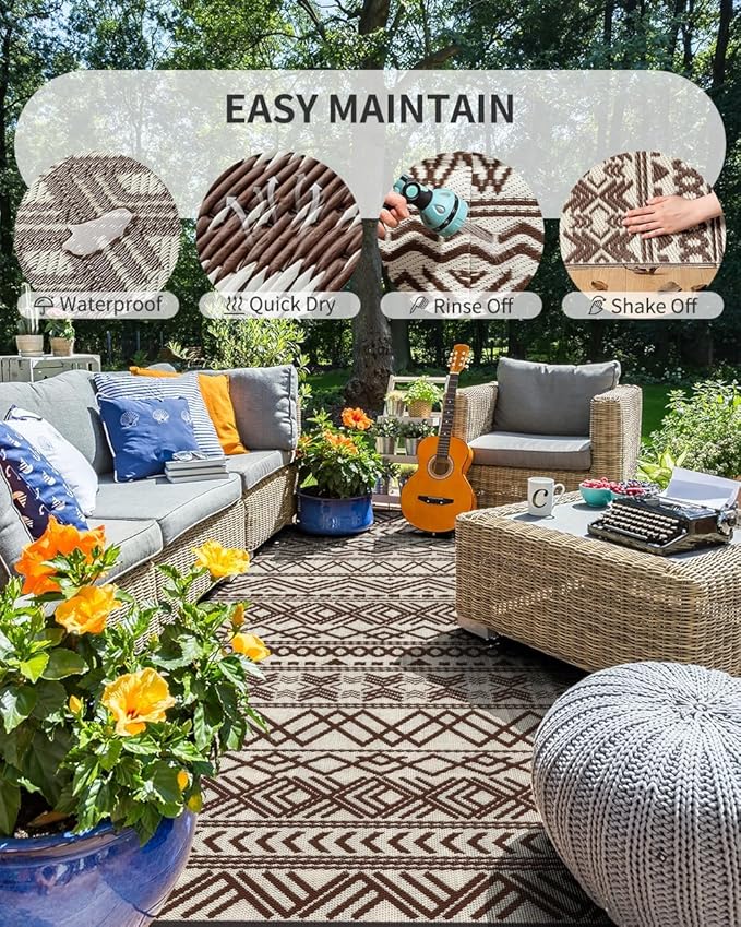 MontVoo Outdoor Rug 8x10 Waterproof Outdoor Patio Rug Mat Reverisble Plastic - Image 2