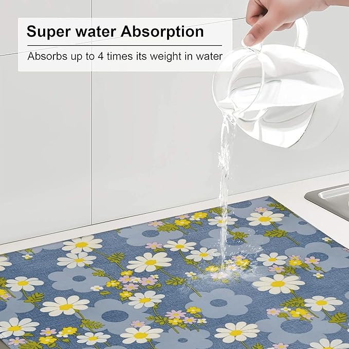 Daisy Flowers Dish Drying Mat for Kitchen Counter, Large Drying Kitchen Mat - Image 5