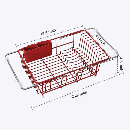 JASIWAY Red in Sink Dish Drying Rack, Expandable Stainless Steel Small Dish - Image 7