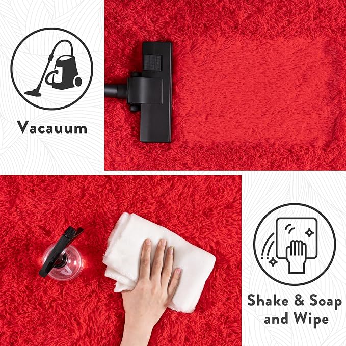 WISH TREE 5x7 Red Rugs for Bedroom, Soft Fluffy Shaggy Rugs for Living Room - Image 8