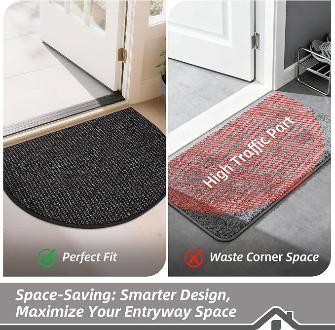 BEQHAUSE Dirt Trapper Door Mat 24" x 36" Half Circle Non-Slip Washable Doormats - Image 6