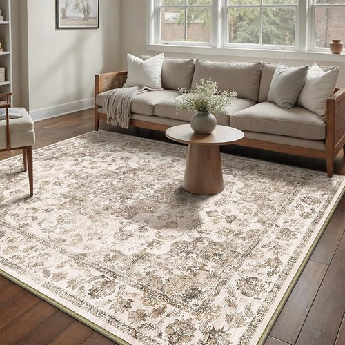 6x9 Washable Neutral Area Rug Brown Vintage Living Room Bedroom Carpet Non-Slip by WondRg