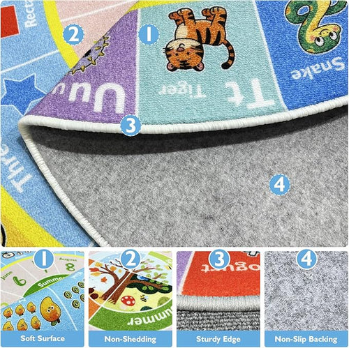 ABC Kids Rug for Playroom, 5ft Round Alphabet Small Classroom Rug, Non-Slip - Image 2
