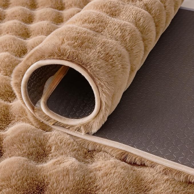 Coffee Rabbit Plush Rug 5'x8', Fluffy Shaggy Area Rug - Image 7