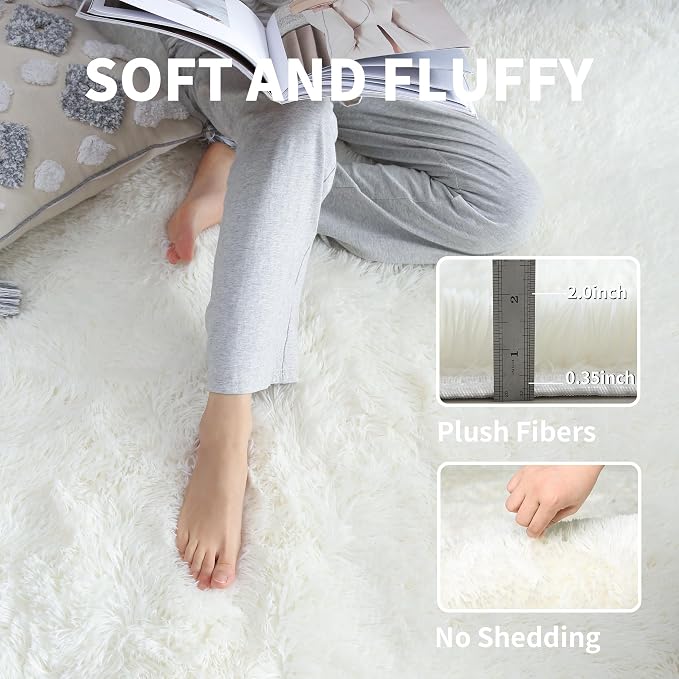 KCHOWUA Cream White Fluffy Area Rugs - Image 3