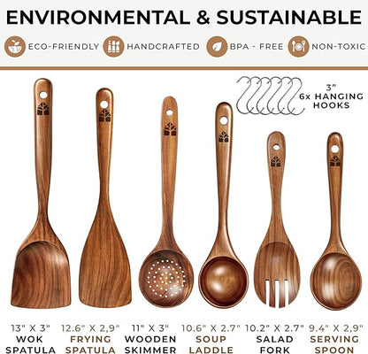 Wooden Spoons for Cooking – 6 Pcs Premium Teak Wooden Utensil Set - Image 4