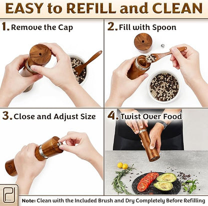 Salt and Pepper Acacia Wood Grinder Set - 60 g / 2 oz each - Tall Modern Mill - Image 8