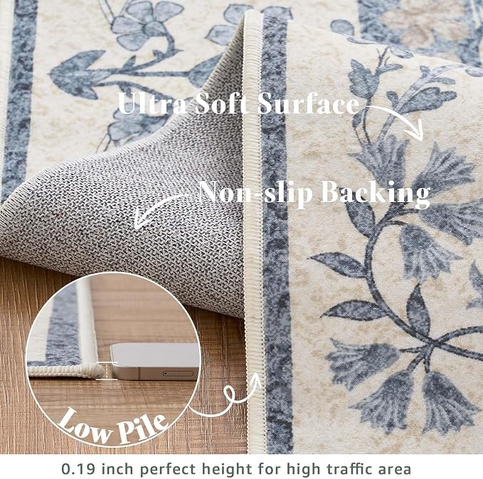 jinchan Zenith Floral Runner Rug 3x10 Washable Kitchen Runner Non-Slip Low-Pile - Image 6