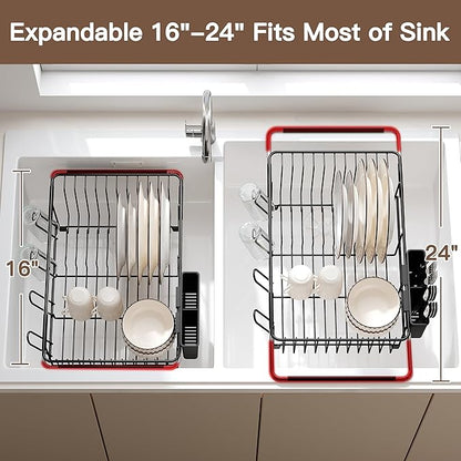 Over the Sink Expandable Dish Drainer Drying Rack In Stainless Steel - Image 4