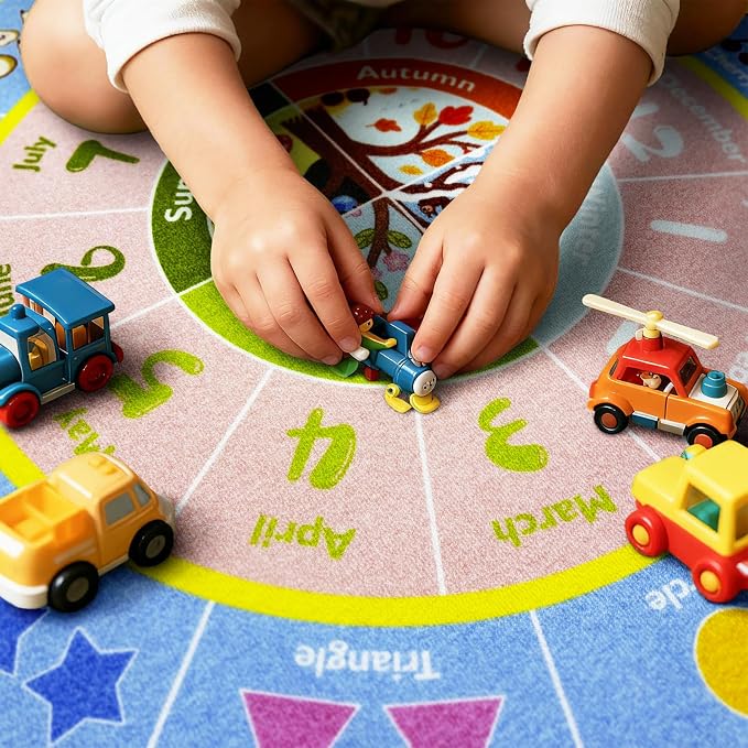 ABC Kids Rug for Playroom, 4ft Round Alphabet Small Classroom Rug, Non-Slip - Image 6