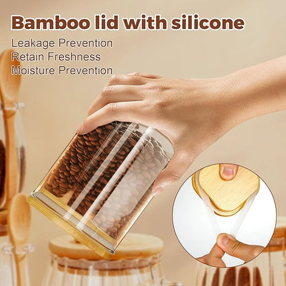 holoith Glass Jars with Bamboo Lids and Spoons, 16 oz Glass Storage Containers - Image 5