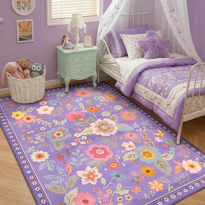 RELEANY Floral 6x9 Area Rugs Washable Print Boho Cute Carpet Non Slip Flower - Image 9
